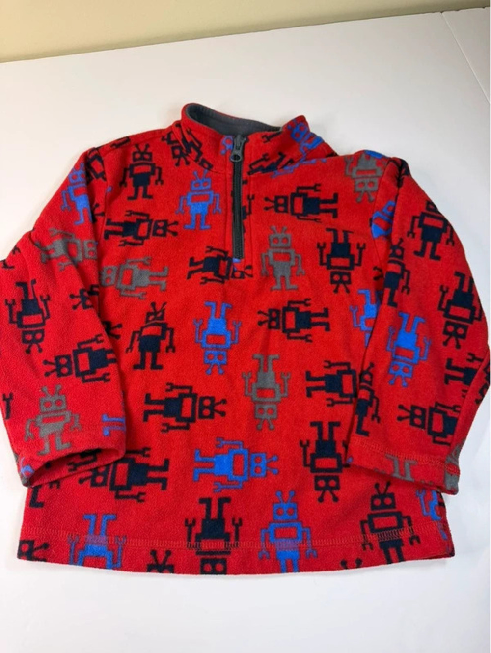 Hanna Andersson Size 4T Red Robot Print Fleece Half Zip Pullover